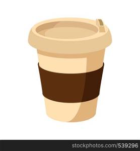 Paper cup of coffee icon in cartoon style on a white background. Paper cup of coffee icon, cartoon style