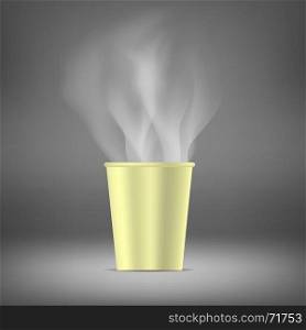 Paper Cup with Hot Black Natural Coffee on Gradient Grey Background. Paper Cup with Hot Black Natural Coffee