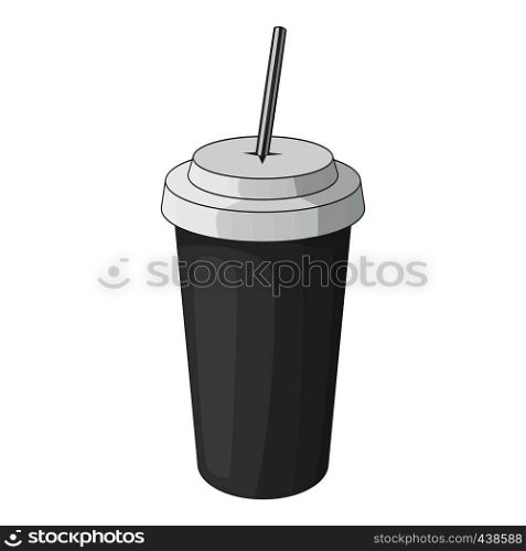 Paper cup with straw icon in monochrome style isolated on white background vector illustration. Paper cup with straw icon monochrome