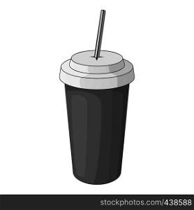 Paper cup with straw icon in monochrome style isolated on white background vector illustration. Paper cup with straw icon monochrome