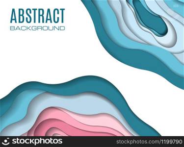 Paper cut abstract background for flyers, presentations and posters. White and blue 3D layered horizontal banner. Vector illustration.. Paper cut vector abstract background for flyers, presentations and posters.