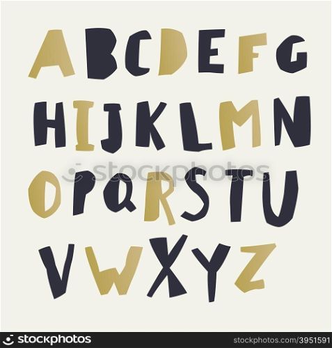 Paper Cut Alphabet. Black and gold letters. Easy edited color of letter. Capital letters. Each letter in separate group and ready for use. Good for ecology, environment, nature, organic themed designs