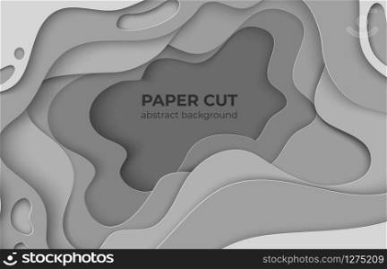 Paper cut background. 3D minimal white beauty wave papercut shapes. Vector origami waves cartoon illustration. Paper cut background. 3D minimal white papercut shapes. Vector origami waves