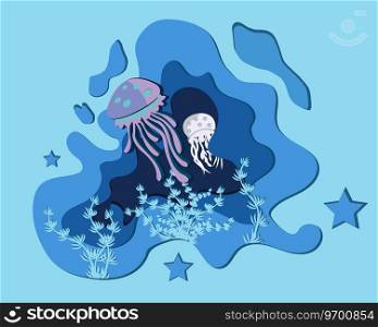 Paper cut background of blue tones Royalty Free Vector Image