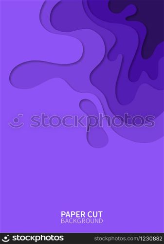 Paper cut background. Vertical banner with 3D wavy shapes layers. Abstract realistic paper design. Purple carving art. Vector design layout for flyers, posters, invitations. Paper cut background. Vertical banner with 3D wavy shapes layers. Abstract realistic paper design. Purple carving art. Vector design layout for flyers, posters, invitations.