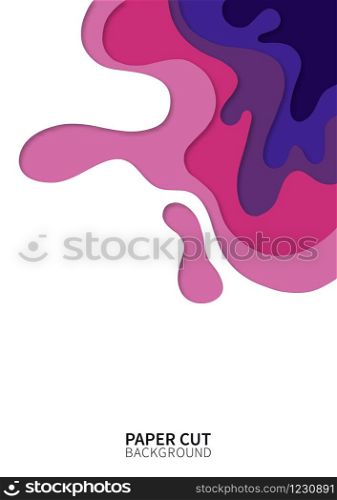 Paper cut background. Vertical banner with 3D wavy shapes layers. Abstract realistic paper design. Purple and pink carving art. Vector design layout for flyers, posters, invitations. Paper cut background. Vertical banner with 3D wavy shapes layers. Abstract realistic paper design. Purple and pink carving art. Vector design layout for flyers, posters, invitations.