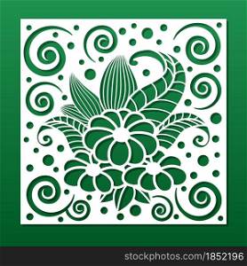 Paper cut card or laser cut interior panel background. Floral pattern in art deco style. Wall art, privacy screen stencil, greeting, celebration or invitation card, home decor. Vector illustration