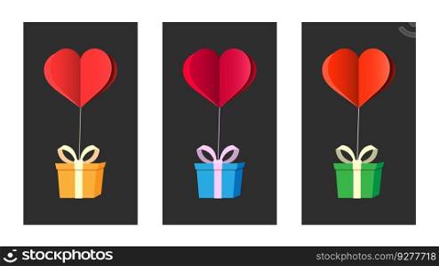 Paper-cut effect balloon valentines with gifts Vector Image