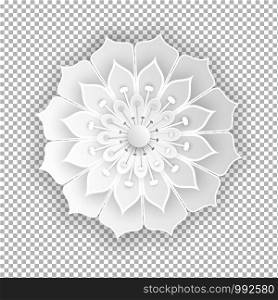 Paper cut flower volume object on transparent background. Origami style abstract geometric 3d Vector illustration for wedding designers.. Paper cut flower volume object. Origami style