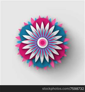 Paper cut origami vector design with shadow, floral decor made of papers, blooming flora, decor for spring holiday festival celebration with flowers. Paper Cut Origami Flower Vector Design with Shadow