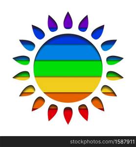 Paper cut silhouettes of the sun with layered rainbow background. Pride month. Shining love to all. Vector cutting object for icons, logos, infographics and your design.. Paper cut silhouettes of the sun with layered rainbow background. Pride month. Shining love to all. Vector cutting object