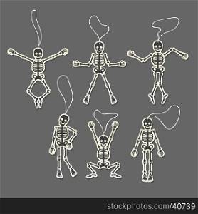 Paper cut skeletons set. Paper cut skeletons set in different poses. Vector illustration