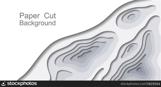 Paper cut topography background, 3d multi layers. Abstract origami vector papercut design ??? for web banner. Gray and white, sea water topo lines.