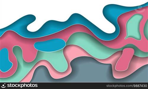 Paper cut vector layout design. Colorful wavy background with deep 3D style. Modern fluid background.