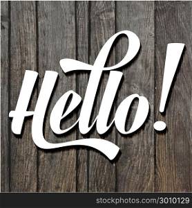 paper cut word HELLO on wooden background, vector format