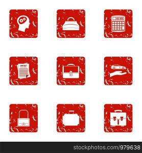 Paper document icons set. Grunge set of 9 paper document vector icons for web isolated on white background. Paper document icons set, grunge style