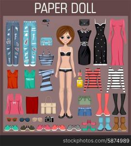 Paper doll with clothes. Vector illustration