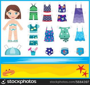 Paper doll with summer set of clothes