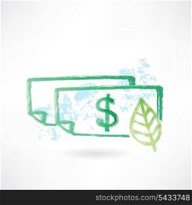 Paper dollar and leaf grunge icon