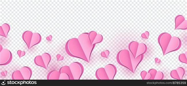 Paper e≤ments in shape of heart flying onπnk background. Vector symbols of love for Happy Women’s, Mother’s Day, or Birthday greeting card. Vector illustration