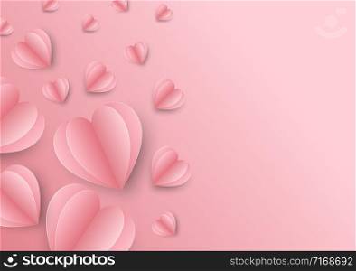 Paper elements in shape of heart on pink background. Vector symbols of love for Happy Women's, Holiday, Mother day, Valentines Day, Greeting card design. Eps.10 vector illustration