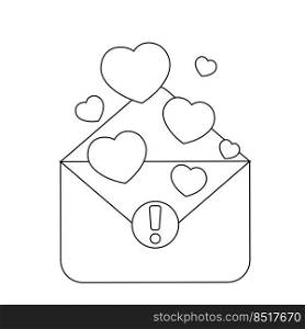 Paper envelope with hearts. Black and white illustration. Feedback concept