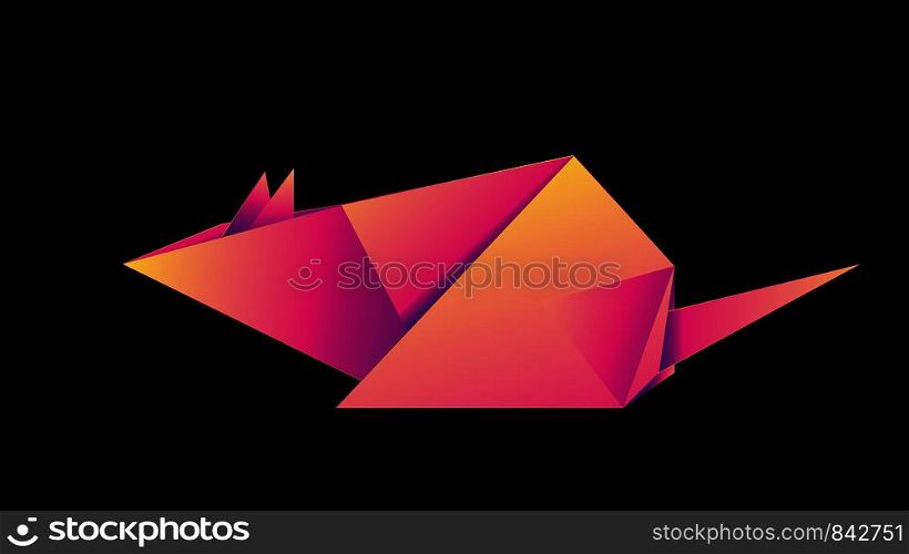 Paper folded, origami pink mouse or rat design.