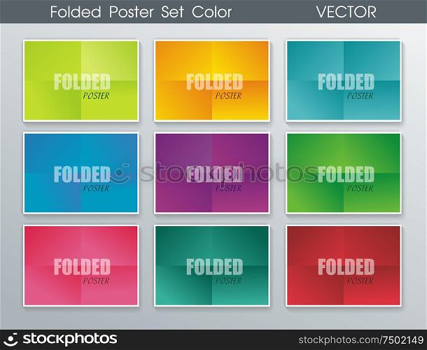 Paper folded poster set in bright colors, vector illustration.