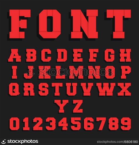 Paper font alphabet. Decorative alphabet font template. Letters and numbers paper design. Vector illustration.