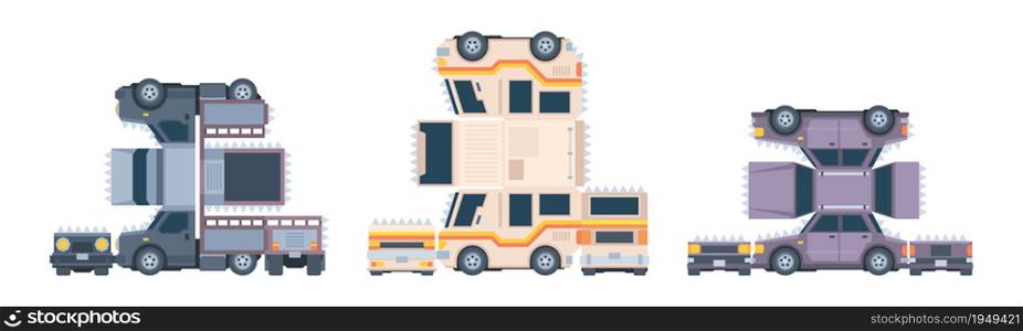 Paper glue cars. Vehicle modelling prototype toys cars craft for kids garish vector templates collection. Illustration glue vehicle model to create assembly. Paper glue cars. Vehicle modelling prototype toys cars craft for kids garish vector templates collection