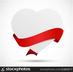 Paper heart with red ribbon