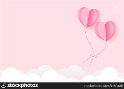 Paper Hearts Float and Red Yarn tied together Soulmate Poster with copy space on pink sky with cloud background. Vector Illustration, Valentine's Day Poster