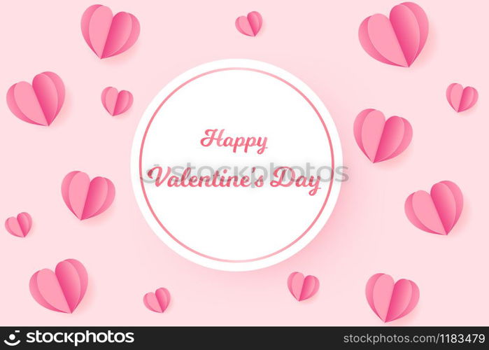 Paper Hearts Float Banner , Valentines day Poster with copy space on white background. Vector Illustration, Valentine's Day