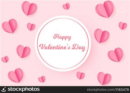 Paper Hearts Float Banner , Valentines day Poster with copy space on white background. Vector Illustration, Valentine's Day