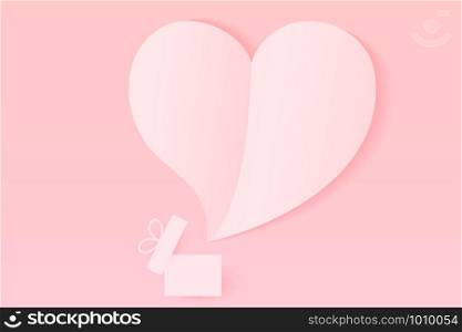 Paper Hearts out of the gift box with copy space . Paper Heart flying on pink background. Vector Illustration, Mother's Day, Valentine's Day