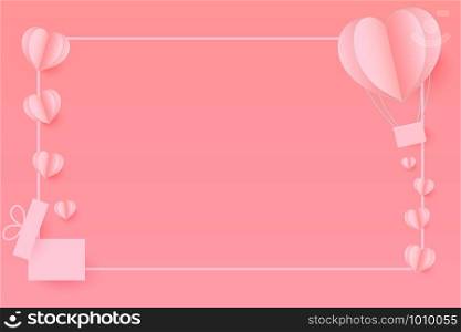 Paper Hearts out of the gift box with copy space . Paper Heart flying on pink background. Vector Illustration, Mother's Day, Valentine's Day