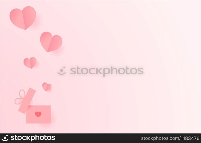 Paper Hearts out of the gift box with copy space on pink background. Vector Illustration, Mother's Day, Valentine's Day