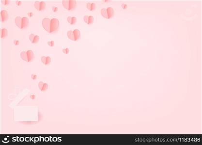 Paper Hearts out of the gift box with copy space on pink background. Vector Illustration, Mother's Day, Valentine's Day