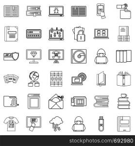 Paper icons set. Outline style of 36 paper vector icons for web isolated on white background. Paper icons set, outline style