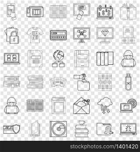 Paper icons set. Outline style of 36 paper vector icons for web for any design. Paper icons set, outline style