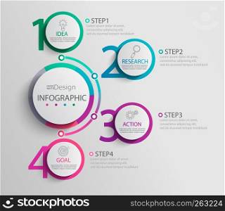 Paper infographic template with 4 round circle options for presentation and data visualization. Business process chart.Diagram with four steps to success.For content,flowchart, workflow.Vector. Paper infographic template with 4 round circle options.