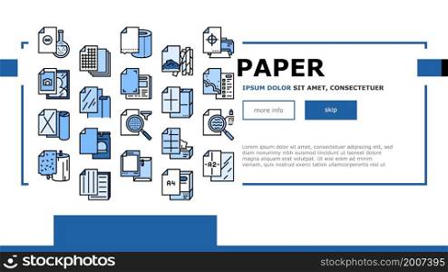 Paper List For Printing Poster Landing Web Page Header Banner Template Vector. Filter And Tissue Paper, Photographic And With Watermarked, A2 And A4 Format Sheet Illustration. Paper List For Printing Poster Landing Header Vector