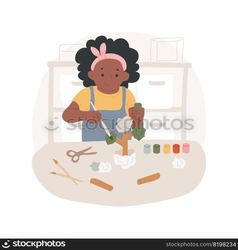 Paper modelling isolated cartoon vector illustration. Children paint paper model, stem activity, creative learning, play and study, kindergarten lesson, preschool education vector cartoon.. Paper modelling isolated cartoon vector illustration.