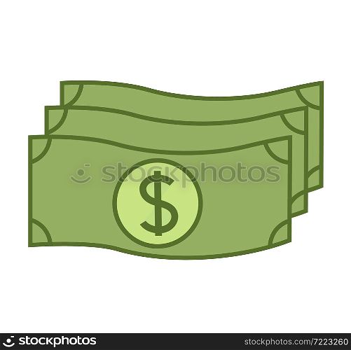 Paper money dollar flat trendy icon vector illustration isolated on white. Paper money dollar flat trendy icon vector illustration isolated on