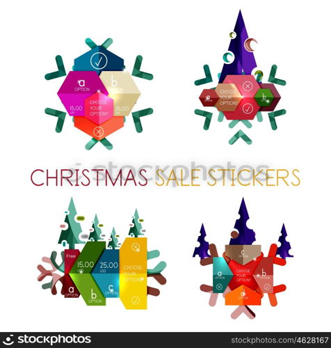 Paper New Year and Christmas labels and stickers. Modern info banner