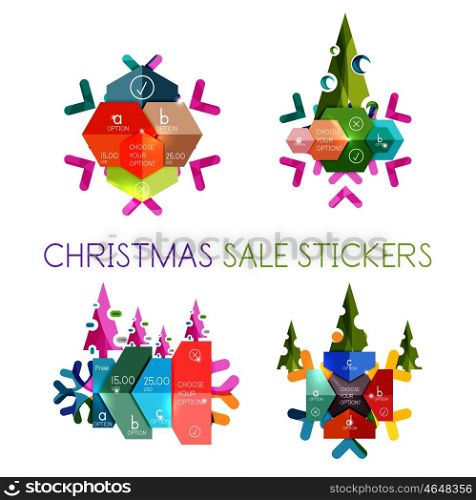 Paper New Year and Christmas labels and stickers. Modern info banner