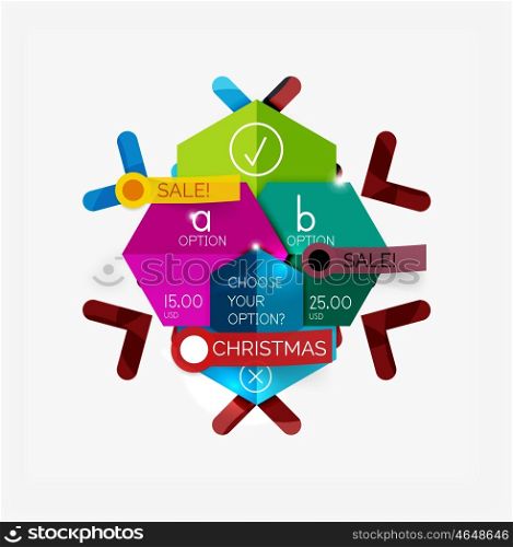 Paper New Year and Christmas labels and stickers. Modern info banner