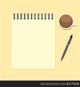 Paper note with pen and coffee cup. Vector illustration