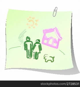 paper paper background with green couple,dog house and sun