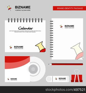 Paper pin Logo, Calendar Template, CD Cover, Diary and USB Brand Stationary Package Design Vector Template